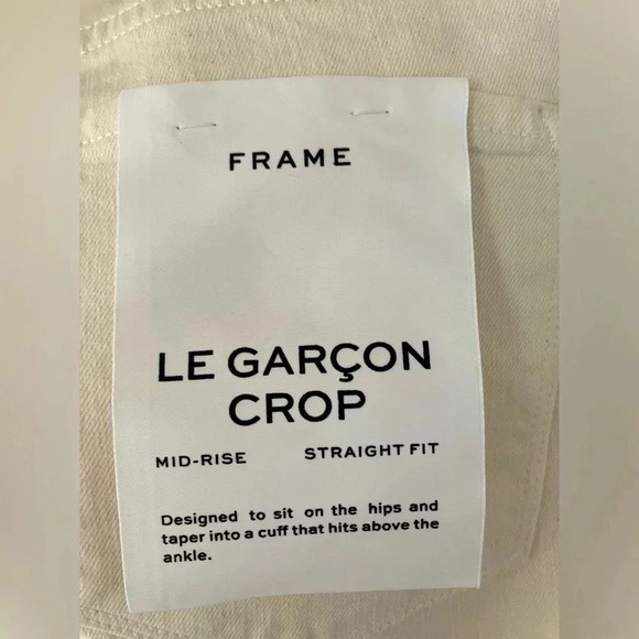 FRAME Mid-Rise Straight “Le Garçon Crop” Jeans in Creamy White - Picture 2 of 7